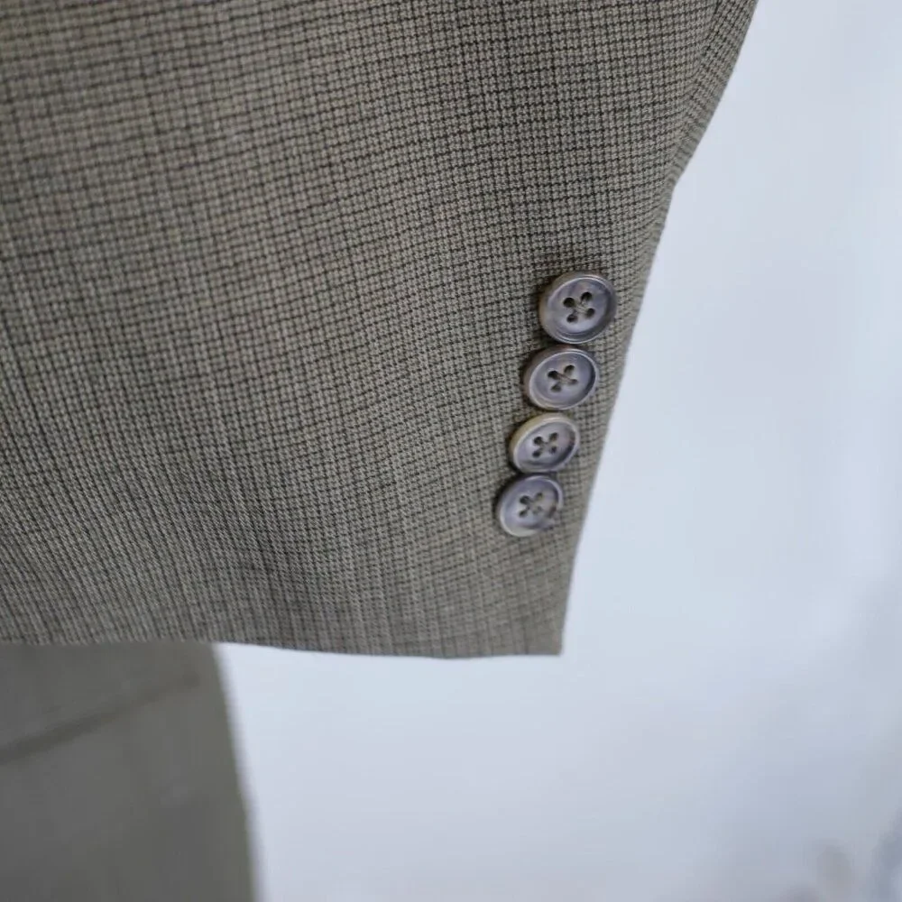 Austin Reed Thick Wool Green‎ Beige Check Sport Coat 46R 3 Button 0 Vent